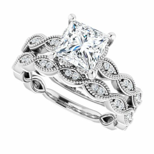 Bridal Set - Vintage Wedding Ring Set #GTJ2012-princess-set-fo-14kw - Image 4