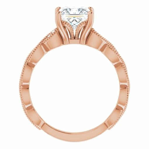 14k Rose Gold Princess Cut Moissanite Vintage Ring #GTJ2012-princess-fo-14kr - Image 2