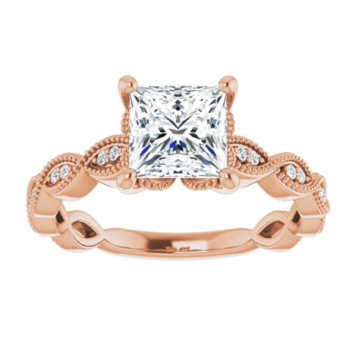 14k Rose Gold Princess Cut Moissanite Vintage Ring #GTJ2012-princess-fo-14kr