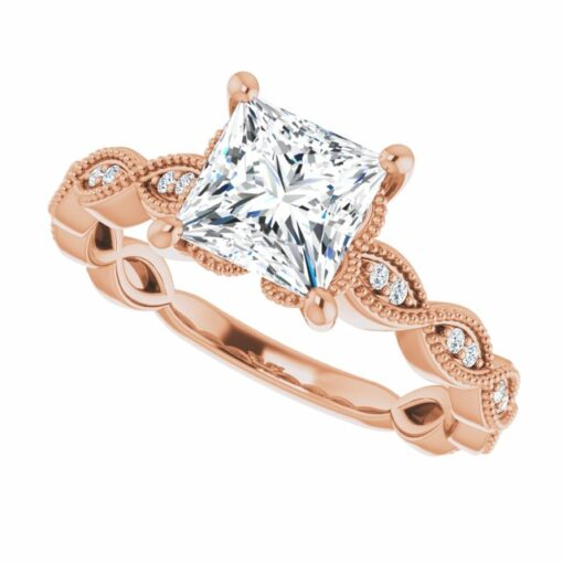 14k Rose Gold Princess Cut Moissanite Vintage Ring #GTJ2012-princess-fo-14kr - Image 5