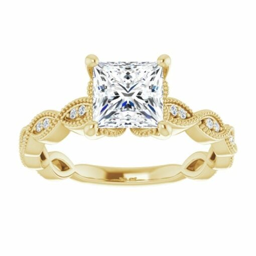 14k Yellow Gold Princess Cut Moissanite Vintage Ring #GTJ2012-princess-fo-14ky