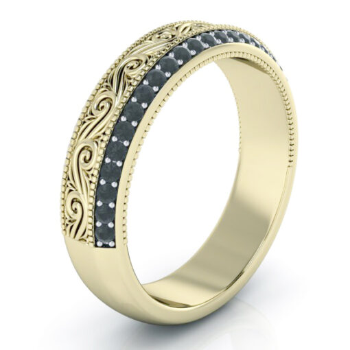 Custom Man's Yellow Gold Wedding Band with Black Diamonds - Style #GTJ-MB-1014-14ky - Image 2