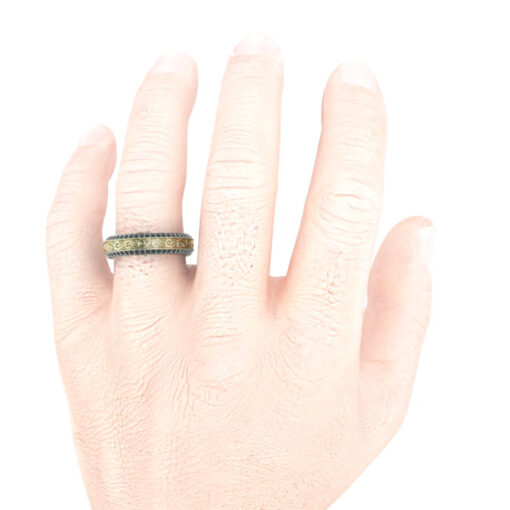 Custom Man's Yellow Gold Wedding Band with Black Diamonds - Style #GTJ-MB-1014-14ky - Image 5