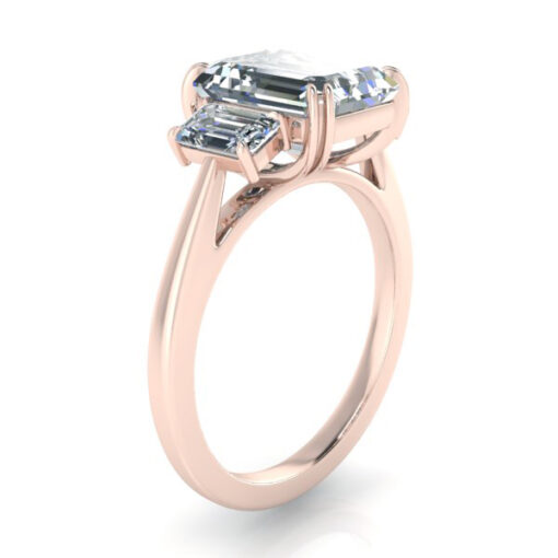 Three Stone Emerald Cut Moissanite Ring #GTJ3947-emerald-fo-14kr - Image 2