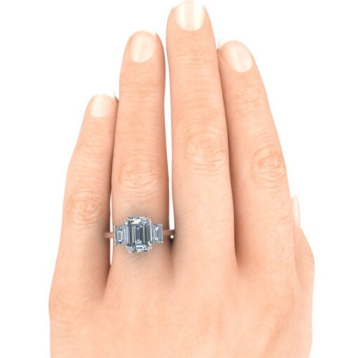 Three Stone Emerald Cut Moissanite Ring #GTJ3947-emerald-fo-14kr - Image 5