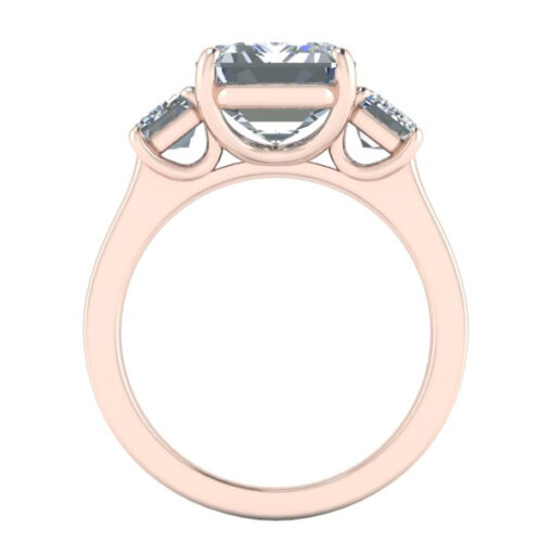 14k Rose Gold Three Stone Emerald Cut Moissanite Ring #GTJ3715-emerald-14kr - Image 3
