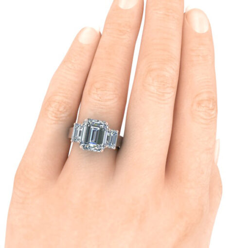14k Rose Gold Three Stone Emerald Cut Moissanite Ring #GTJ3715-emerald-14kr - Image 6