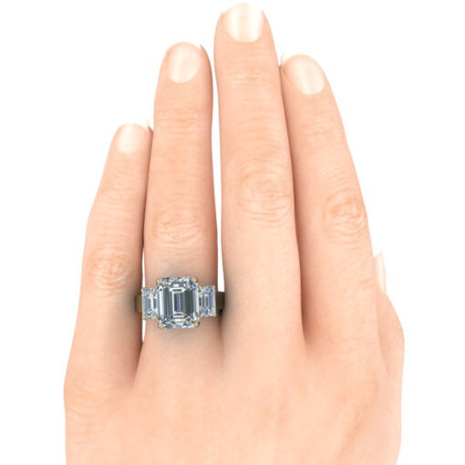 14k Yellow Gold Three Stone Emerald Cut Moissanite Ring #GTJ3715-emerald-14ky - Image 5