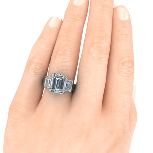 14k Yellow Gold Three Stone Emerald Cut Moissanite Ring #GTJ3715-emerald-14ky - Image 6