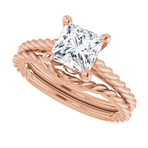 Bridal Set - Princess Cut Solitaire Ring Set #GTJ1134-princess-set-fo-14kr - Image 4