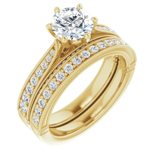 Vintage Round Cut Moissanite Bridal Set #GTJ1049-round-fo-set-14ky