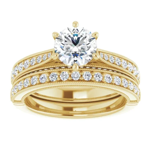 Vintage Round Cut Moissanite Bridal Set #GTJ1049-round-fo-set-14ky - Image 3