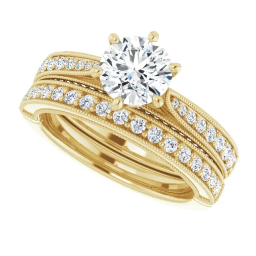Vintage Round Cut Moissanite Bridal Set #GTJ1049-round-fo-set-14ky - Image 5