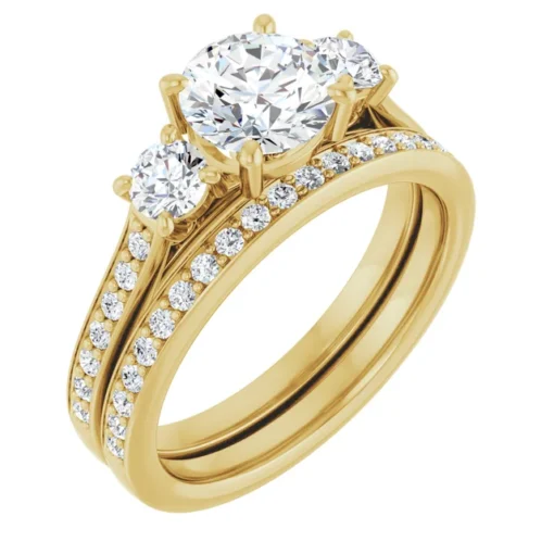 Three Stone Moissanite Bridal Set Design #GTJ1155-round-fo-set-14ky