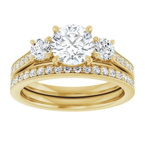 Three Stone Moissanite Bridal Set Design #GTJ1155-round-fo-set-14ky - Image 5