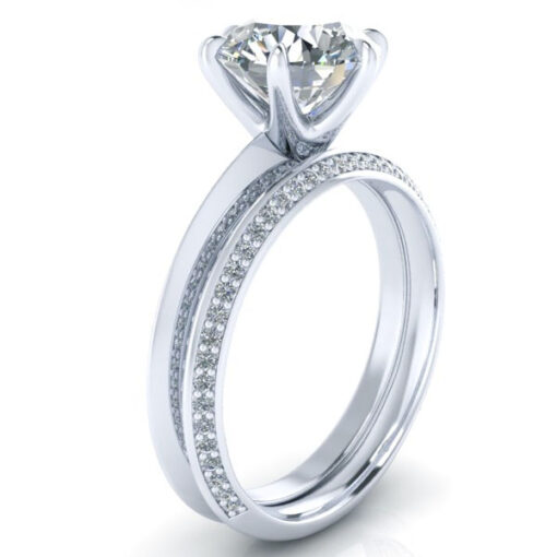 Knife Edge Bridal Set with Diamond Band #GTJ3841-round-fo-dwb-14kw