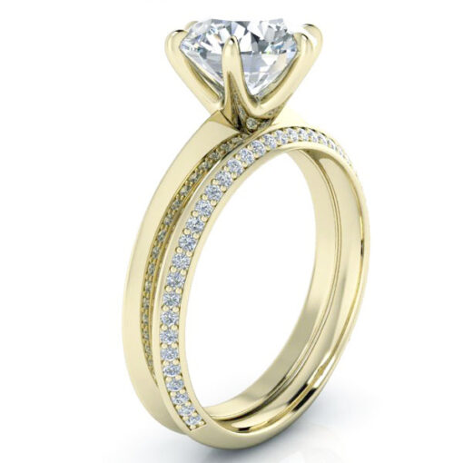 Knife Edge Bridal Set with Diamond Band #GTJ3841-round-fo-dwb-14ky
