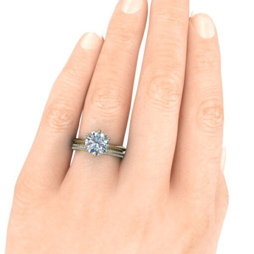 Knife Edge Bridal Set with Diamond Band #GTJ3841-round-fo-dwb-14ky - Image 3
