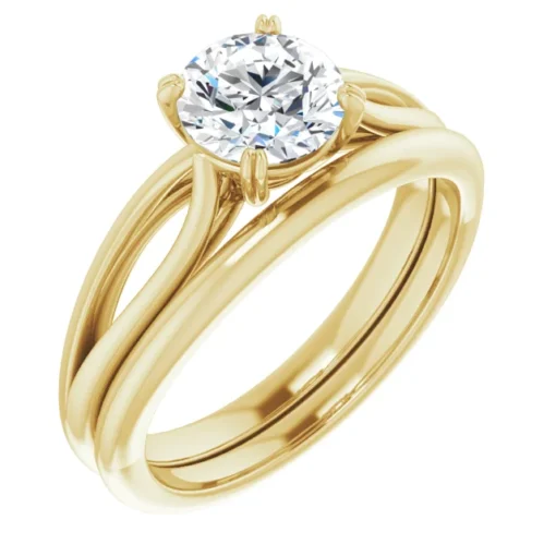 Round Moissanite Engagement Ring & Matching Band #GTJ1183-round-fo-y-set