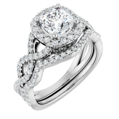 Bridal Set - Moissanite Cushion Cut Halo #GTJ1159-cushion-fo-set-14kw