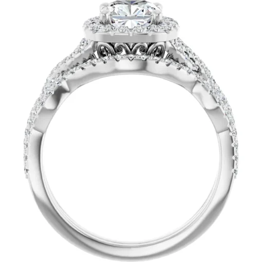 Bridal Set - Moissanite Cushion Cut Halo #GTJ1159-cushion-fo-set-14kw - Image 3