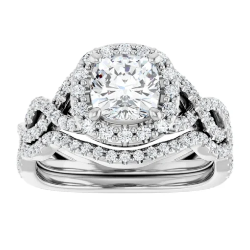 Bridal Set - Moissanite Cushion Cut Halo #GTJ1159-cushion-fo-set-14kw - Image 5