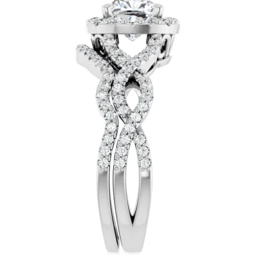 Bridal Set - Moissanite Cushion Cut Halo #GTJ1159-cushion-fo-set-14kw - Image 2