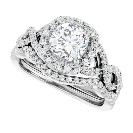 Bridal Set - Moissanite Cushion Cut Halo #GTJ1159-cushion-fo-set-14kw - Image 4