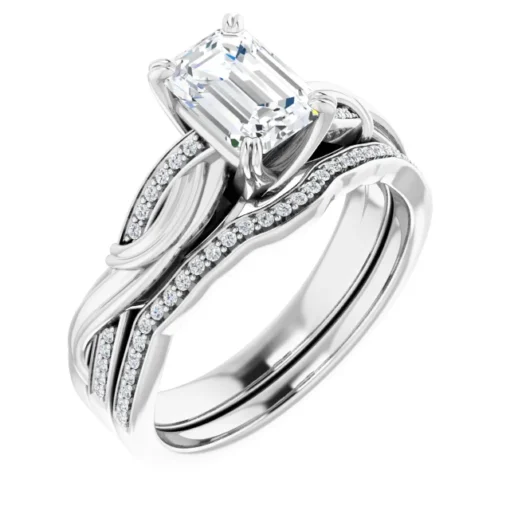 Emerald Cut Moissanite Bridal Set #GTJ1146-emerald-wedding-set-14kw - Image 2