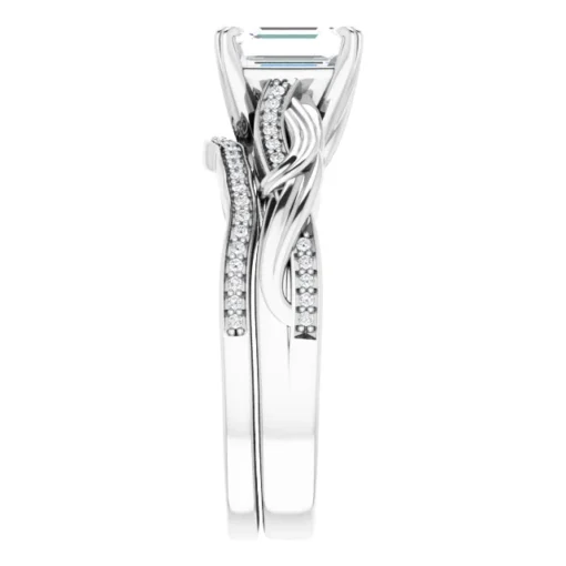 Emerald Cut Moissanite Bridal Set #GTJ1146-emerald-wedding-set-14kw - Image 4