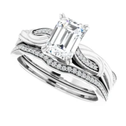 GTJ1146 emerald wedding set w 5 | Gerry The Jeweler