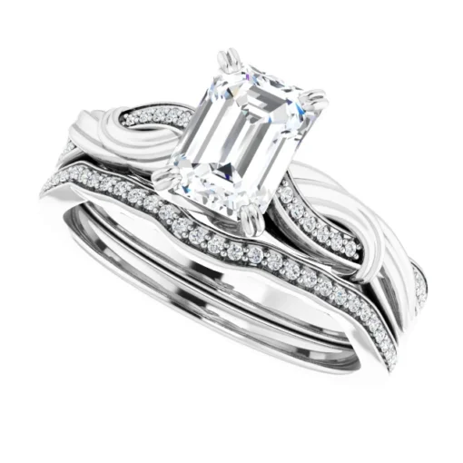 Emerald Cut Moissanite Bridal Set #GTJ1146-emerald-wedding-set-14kw - Image 5